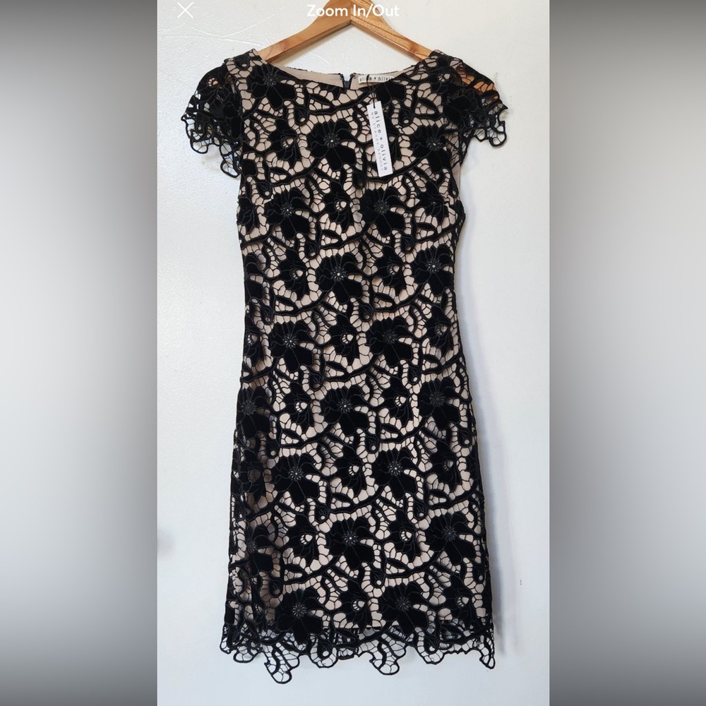 NWT Alice + Olivia black Clover Dress in Black & Sesame, size 0